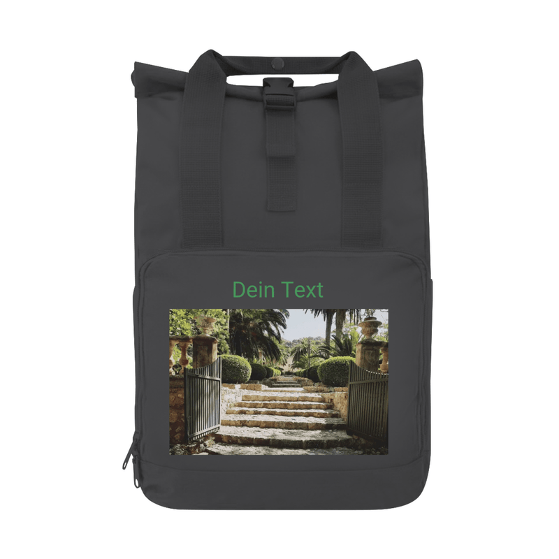 Tagesrucksack personalisierbar mit Deinem Foto und kurzem Text. Grundfarbe: Graphit. Fernweh zum Anfassen? travelPrint4U