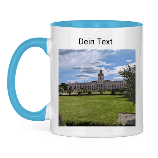 Tasse mit eigenem Foto personalisieren. Tasse weiß, Henkel und Innenseite Light Blue. Fernweh zum Anfassen? travelPrint4U.de