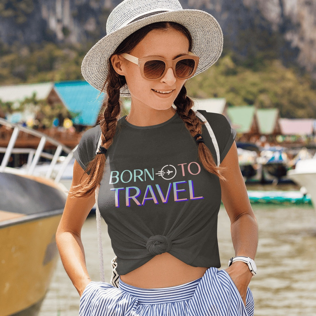 Damen T-Shirt - Born To Travel - Basic