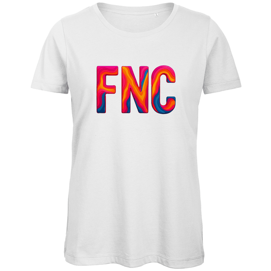 TShirt für Damen mit buntem FNC Print für Airport FUNCHAL. Stoff-Farbe: White. Fernweh zum Anziehen? travelPrint4U.de