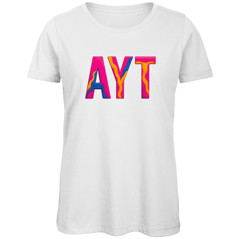TShirt für Damen mit buntem AYT Print für Airport ANTALYA. Stoff-Farbe: White. Fernweh zum Anziehen? travelPrint4U.de