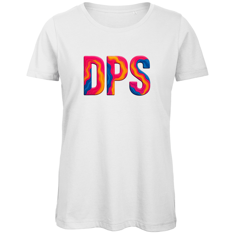 TShirt für Damen mit buntem DPS Print für Airport DENPASAR. Stoff-Farbe: White. Fernweh zum Anziehen? travelPrint4U.de
