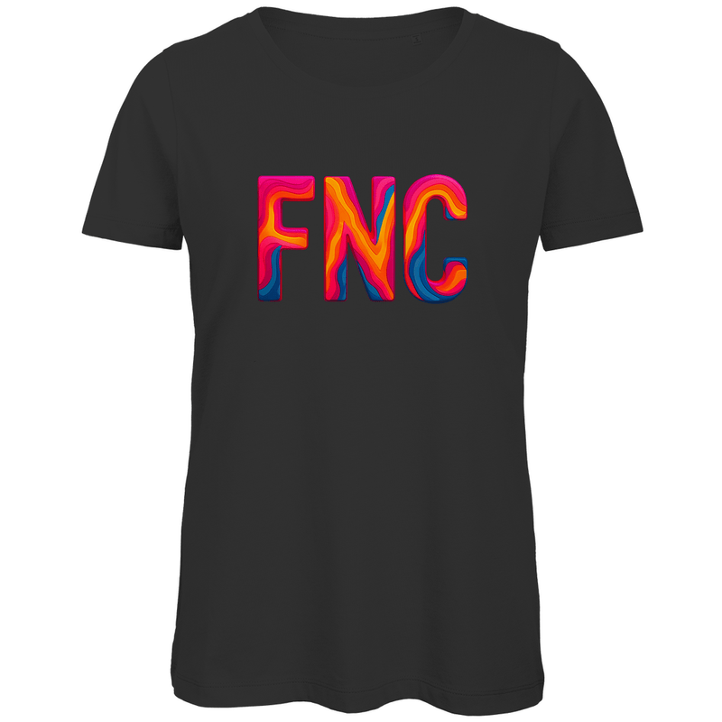 TShirt für Damen mit buntem FNC Print für Airport FUNCHAL. Stoff-Farbe: Black. Fernweh zum Anziehen? travelPrint4U.de