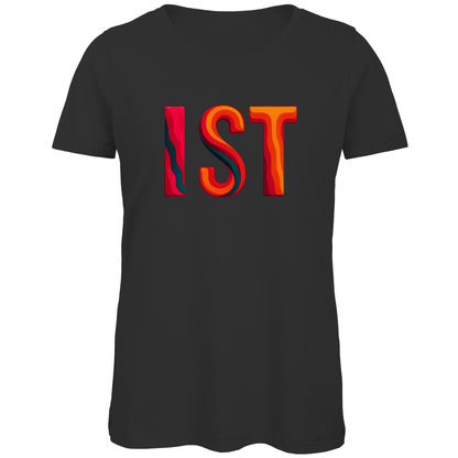 TShirt für Damen mit buntem IST Print für Airport ISTANBUL. Stoff-Farbe: Black. Fernweh zum Anziehen? travelPrint4U.de