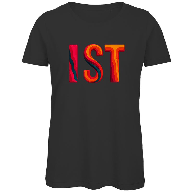 TShirt für Damen mit buntem IST Print für Airport ISTANBUL. Stoff-Farbe: Black. Fernweh zum Anziehen? travelPrint4U.de