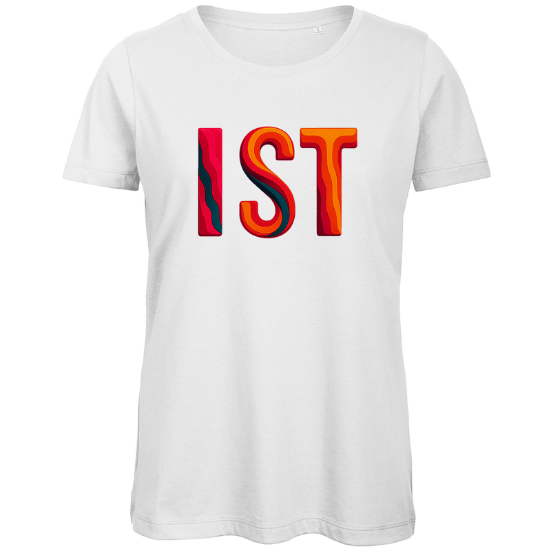 TShirt für Damen mit buntem IST Print für Airport ISTANBUL. Stoff-Farbe: White. Fernweh zum Anziehen? travelPrint4U.de