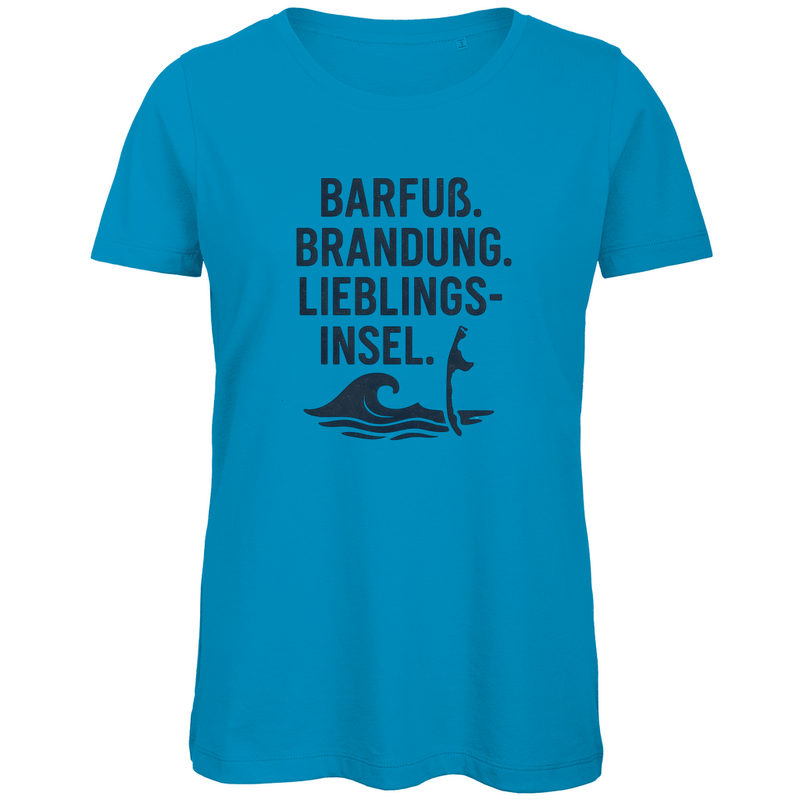 TShirt für Damen mit LIEBLINGSINSEL SYLT Aufdruck. Stoff-Farbe: Atoll. Fernweh zum Anziehen? travelPrint4U.de