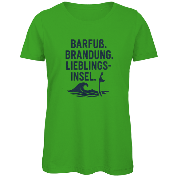 TShirt für Damen mit LIEBLINGSINSEL SYLT Aufdruck. Stoff-Farbe: Real Green. Fernweh zum Anziehen? travelPrint4U.de