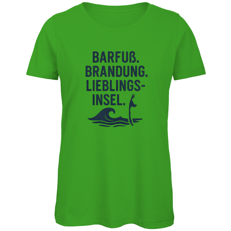 TShirt für Damen mit LIEBLINGSINSEL SYLT Aufdruck. Stoff-Farbe: Real Green. Fernweh zum Anziehen? travelPrint4U.de