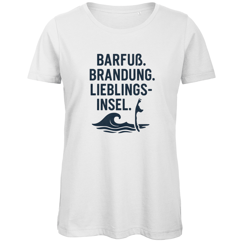 TShirt für Damen mit LIEBLINGSINSEL SYLT Aufdruck. Stoff-Farbe: White. Fernweh zum Anziehen? travelPrint4U.de