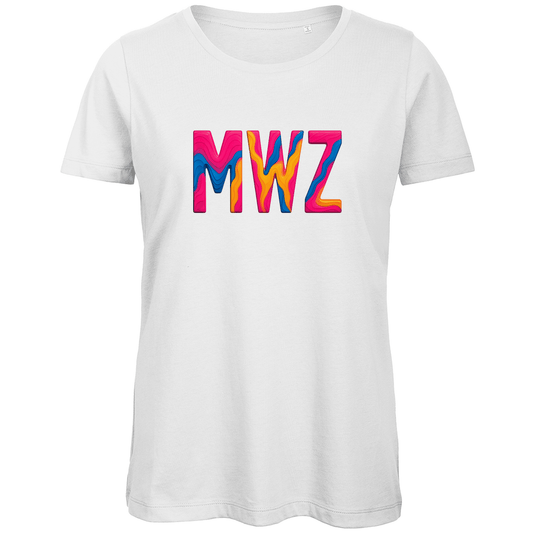 TShirt für Damen mit buntem MWZ Print für Airport MWANZA. Stoff-Farbe: White. Fernweh zum Anziehen? travelPrint4U.de