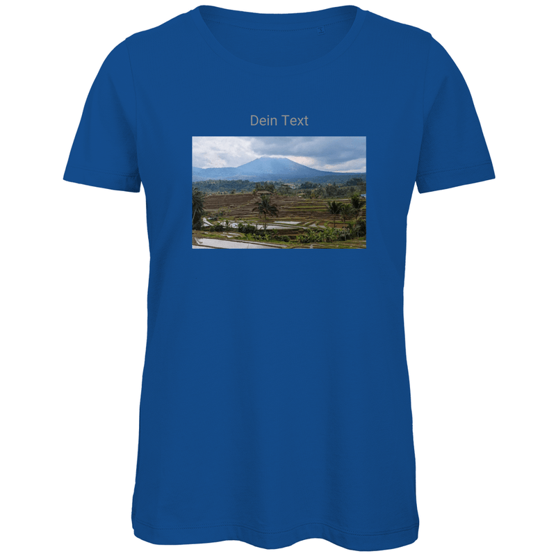 TShirt für Damen, personalisierbar mit Foto und kurzem Text. Stoff-Farbe: Royal Blue. Fernweh zum Anziehen? travelPrint4U.de
