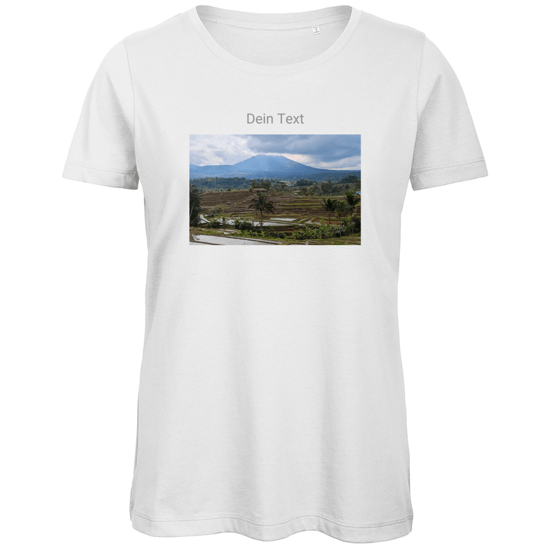 TShirt für Damen, personalisierbar mit Foto und kurzem Text. Stoff-Farbe: White. Fernweh zum Anziehen? travelPrint4U.de