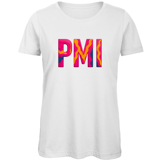 TShirt für Damen mit buntem PMI Print für Airport MALLORCA. Stoff-Farbe: White. Fernweh zum Anziehen? travelPrint4U.de