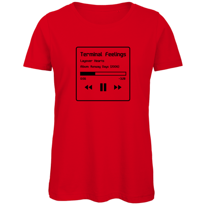 TShirt für Damen TERMINAL FEELINGS in Now Playing-Grafik (Black). Stoff-Farbe: Red. Fernweh zum Anziehen? travelPrint4U.de