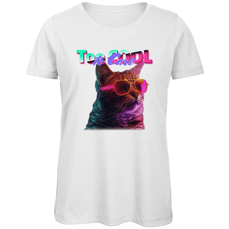 Damen Katzen Meme Funshirt in White mit TOO COOL TO CARE Print. Fernweh zum Anziehen mit travelPrint4U.de