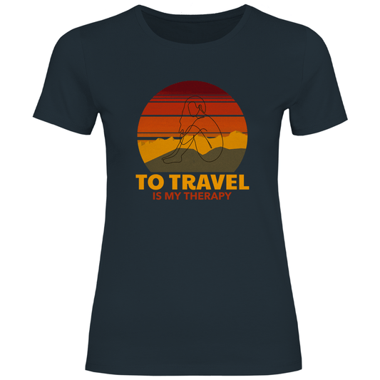 TShirt für Damen in Dark Grey Solid mit TO TRAVEL IS MY THERAPY Print. Fernweh zum Anziehen mit travelPrint4U.de