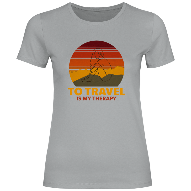 TShirt für Damen in Pacific Grey mit TO TRAVEL IS MY THERAPY Print. Fernweh zum Anziehen mit travelPrint4U.de