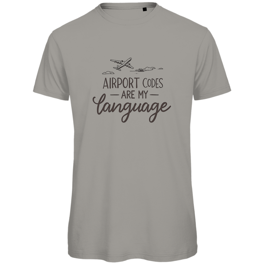 TShirt für Herren mit AIRPORT CODES ARE MY LANGUAGE Print. Stoff-Farbe: Light Grey. Fernweh zum Anziehen? travelPrint4U.de