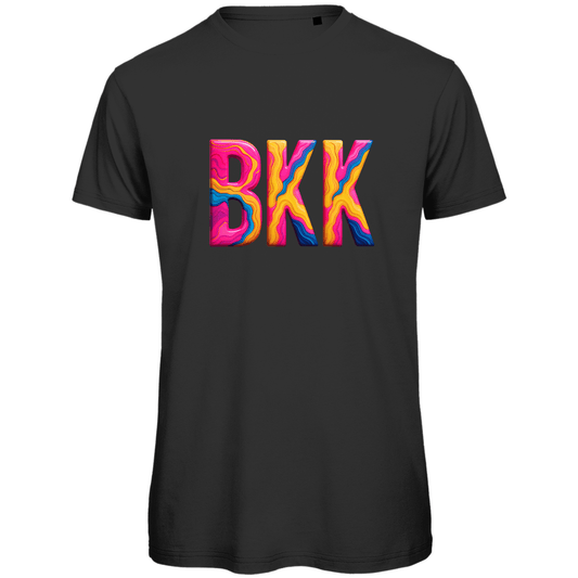 TShirt für Herren mit buntem BKK Print für Airport BANGKOK. Stoff-Farbe: Black. Fernweh zum Anziehen? travelPrint4U.de