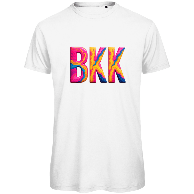 TShirt für Herren mit buntem BKK Print für Airport BANGKOK. Stoff-Farbe: White. Fernweh zum Anziehen? travelPrint4U.de