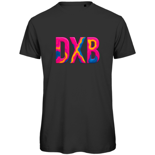 TShirt für Herren mit buntem DXB Print für Airport DUBAI. Stoff-Farbe: Black. Fernweh zum Anziehen? travelPrint4U.de