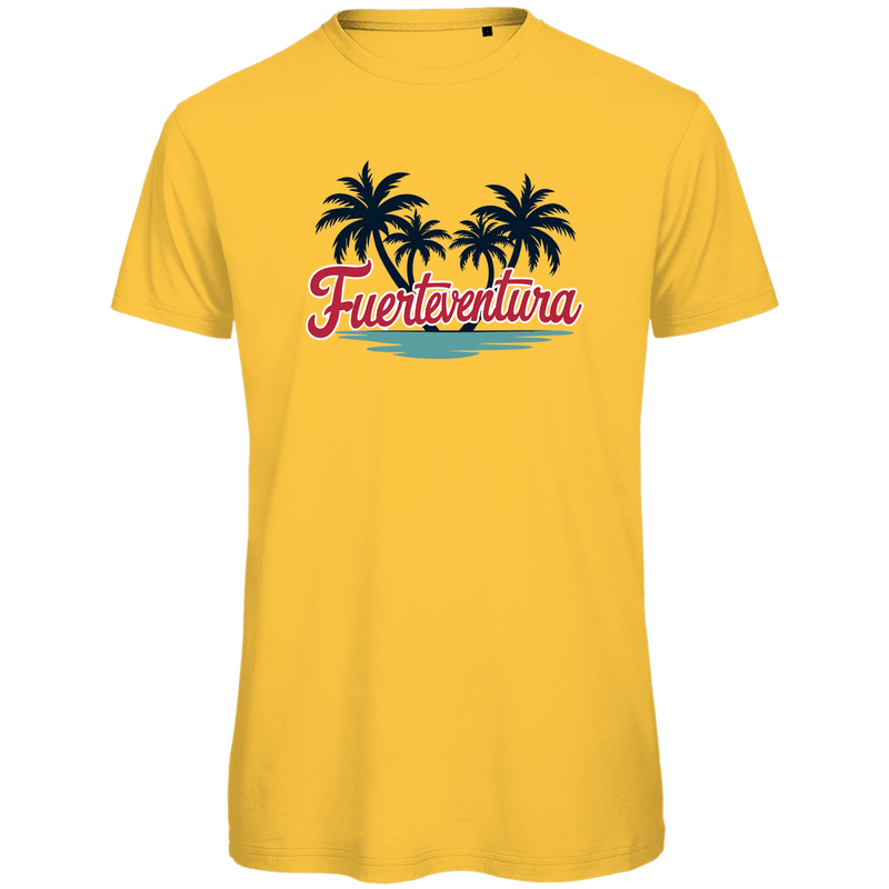 T Shirt für Herren in der Farbe Gold mit FUERTEVENTURA Schriftzug. Fernweh zum Anziehen mit travelPrint4U.de