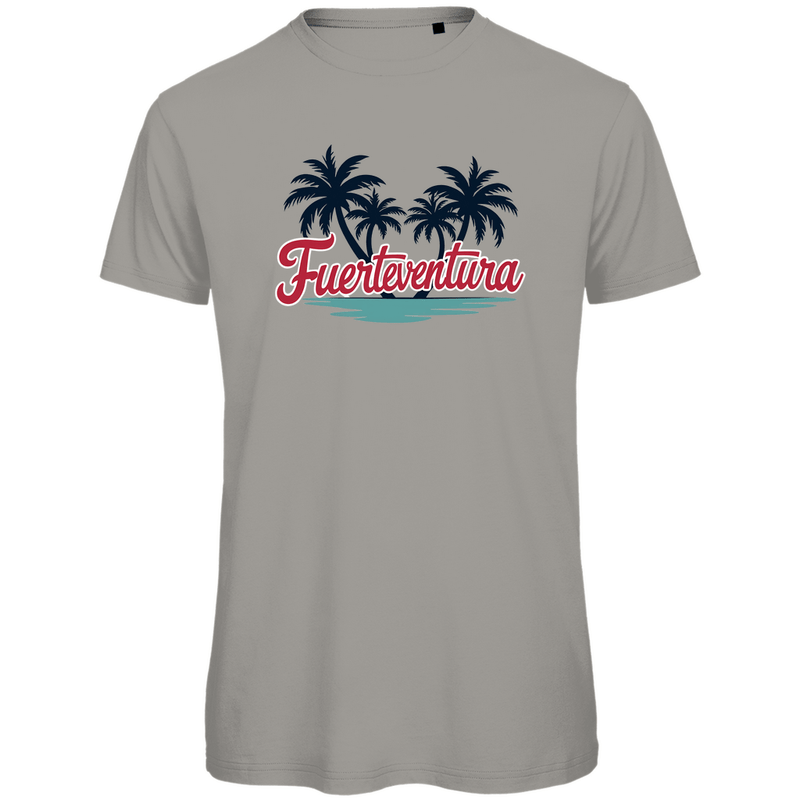 T Shirt für Herren in der Farbe Light Grey mit FUERTEVENTURA Schriftzug. Fernweh zum Anziehen mit travelPrint4U.de