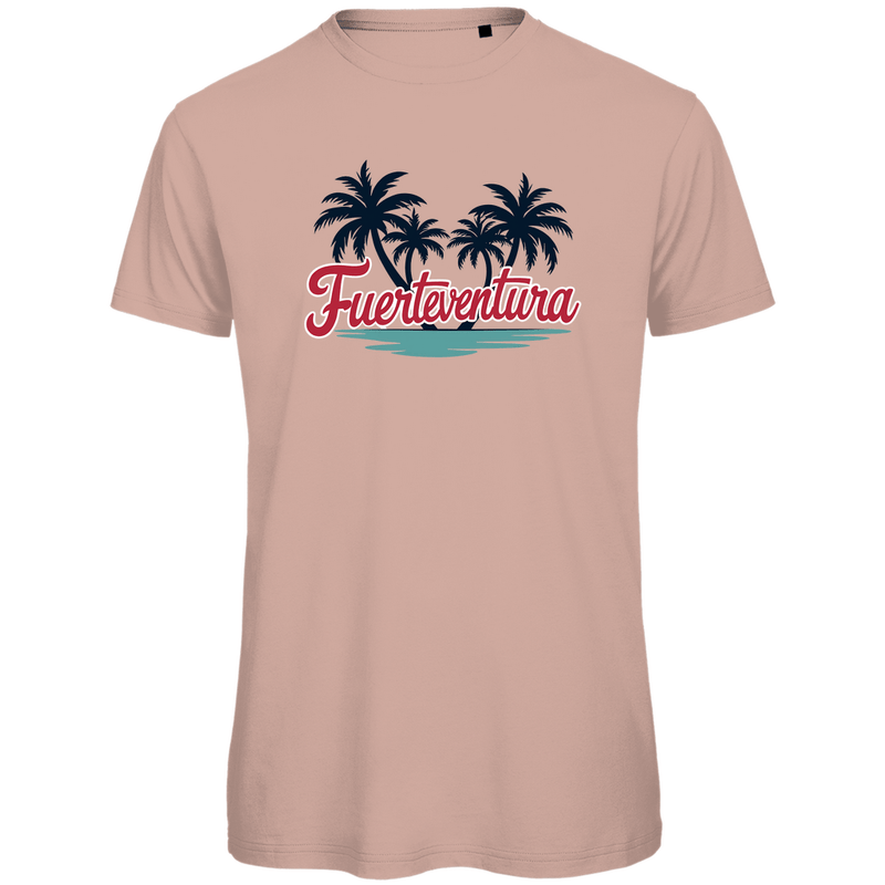 T Shirt für Herren in der Farbe Millennial Pink mit FUERTEVENTURA Schriftzug. Fernweh zum Anziehen mit travelPrint4U.de