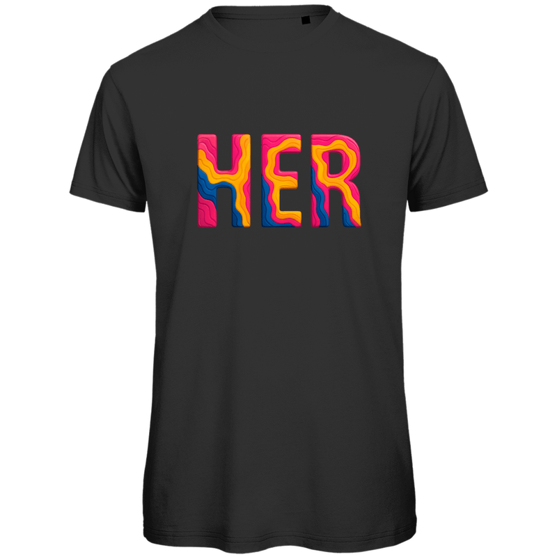 TShirt für Herren mit buntem HER Print für Airport HERAKLION. Stoff-Farbe: Black. Fernweh zum Anziehen? travelPrint4U.de