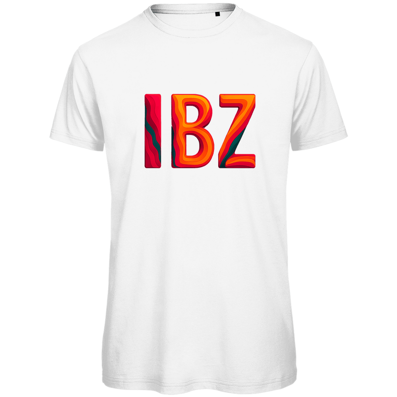 TShirt für Herren mit buntem IBZ Print für Airport IBIZA. Stoff-Farbe: White. Fernweh zum Anziehen? travelPrint4U.de