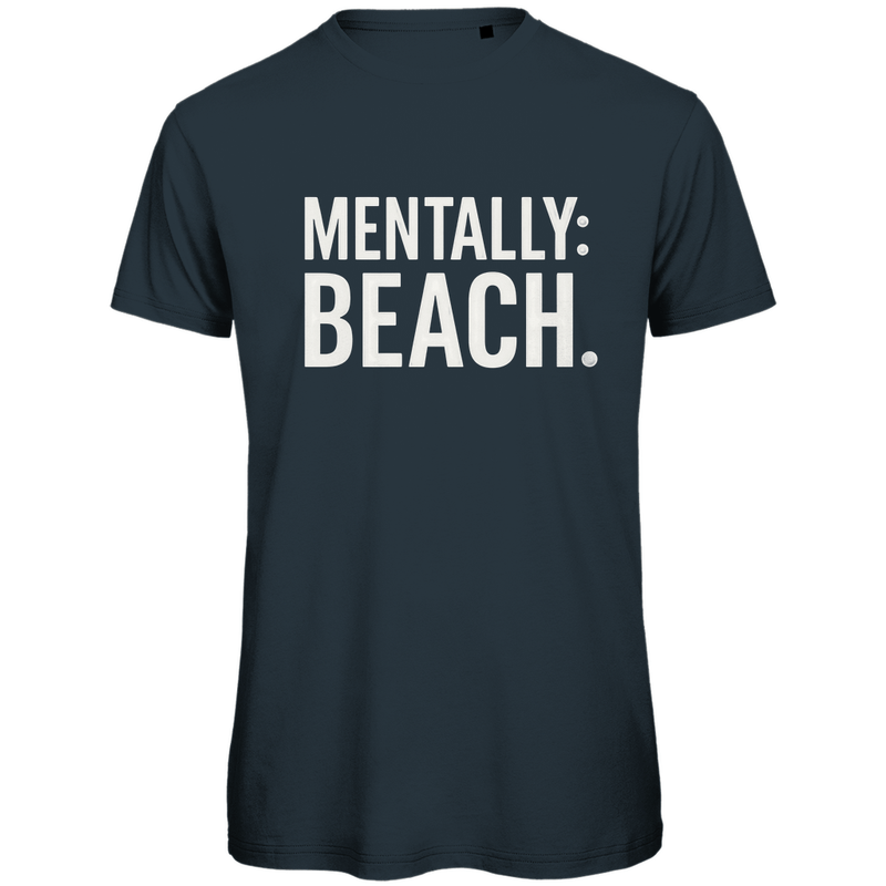TShirt für Herren mit MENTALLY BEACH Print in White. Stoff-Farbe: Dark Grey Solid. Fernweh zum Anfassen? travelPrint4U.de
