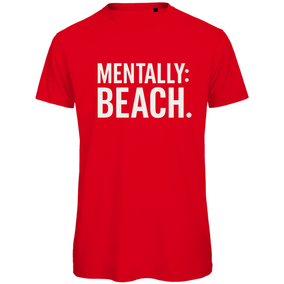 TShirt für Herren mit MENTALLY BEACH Print in White. Stoff-Farbe: Red. Fernweh zum Anfassen? travelPrint4U.de