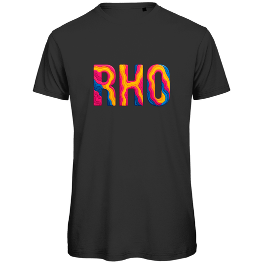 TShirt für Herren mit buntem RHO Print für Airport RHODOS. Stoff-Farbe: Schwarz. Fernweh zum Anziehen? travelPrint4U.de
