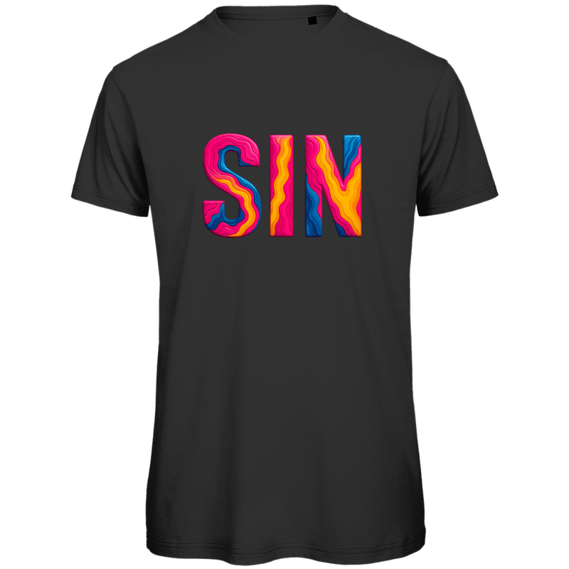 TShirt für Herren mit buntem SIN Print für Airport SINGAPUR. Stoff-Farbe: Black. Fernweh zum Anziehen? travelPrint4U.de