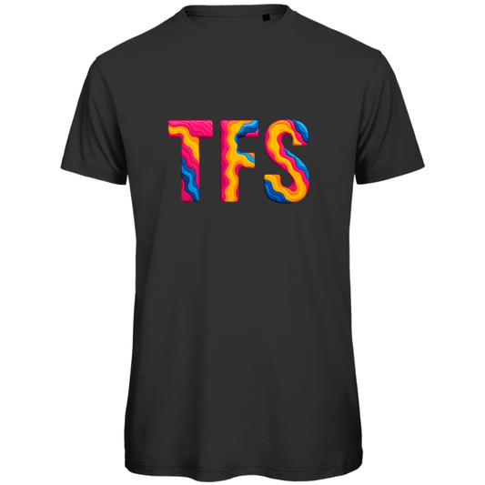 TShirt für Herren mit buntem TFS Print für Airport TENERIFFA-SÜD. Stoff-Farbe: Black. Fernweh zum Anziehen? travelPrint4U.de