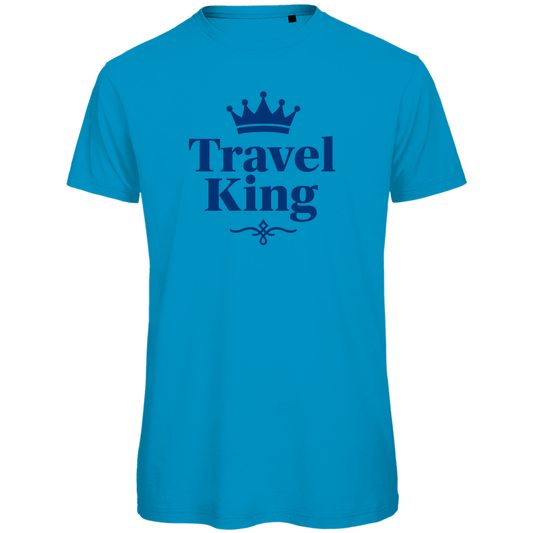 TShirt für Herren mit TRAVEL KING Aufdruck in blau. Stoff-Farbe: Atoll. Fernweh zum Anziehen? travelPrint4U.de