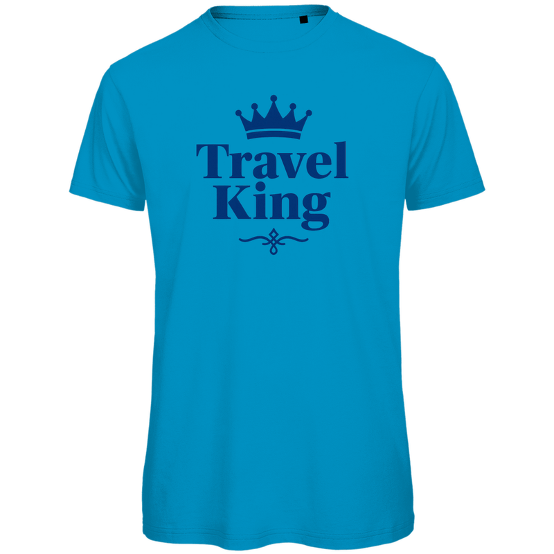 TShirt für Herren mit TRAVEL KING Aufdruck in blau. Stoff-Farbe: Atoll. Fernweh zum Anziehen? travelPrint4U.de