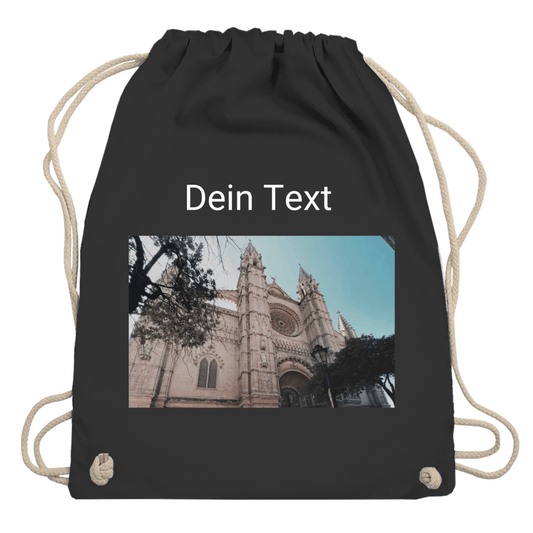 Turnbeutel personalisierbar mit Deinem Foto und kurzem Text. Grundfarbe: Schwarz. Fernweh zum Anfassen? travelPrint4U.de