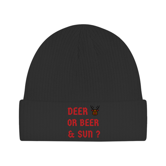 Ugly Weihnachtsmütze für Herren in Schwarz mit dem Print: Deer or Beer & Sun. Fernweh zum Anziehen von travelPrint4U.de