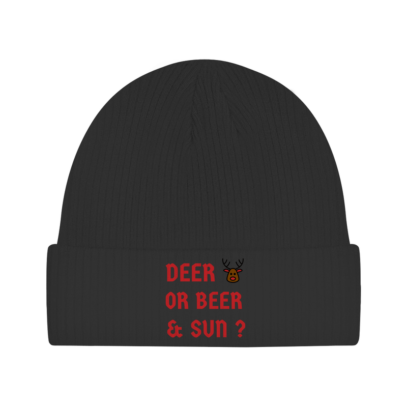 Ugly Weihnachtsmütze für Herren in Schwarz mit dem Print: Deer or Beer & Sun. Fernweh zum Anziehen von travelPrint4U.de