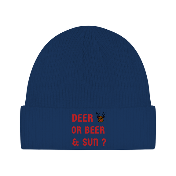 Ugly Weihnachtsmütze für Herren in Oxford Navy mit dem Print: Deer or Beer & Sun. Fernweh zum Anziehen von travelPrint4U.de