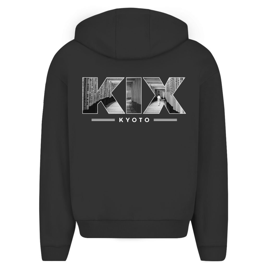 Zip Hoodie für Herren in Blue + KIX Airport Code Kyoto. 2seitiges Design. Fernweh zum Anziehen? travelPrint4U