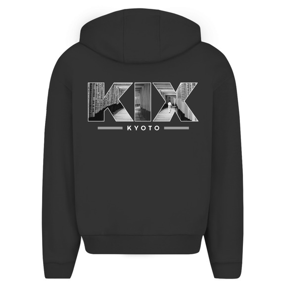 Zip Hoodie für Herren in Blue + KIX Airport Code Kyoto. 2seitiges Design. Fernweh zum Anziehen? travelPrint4U