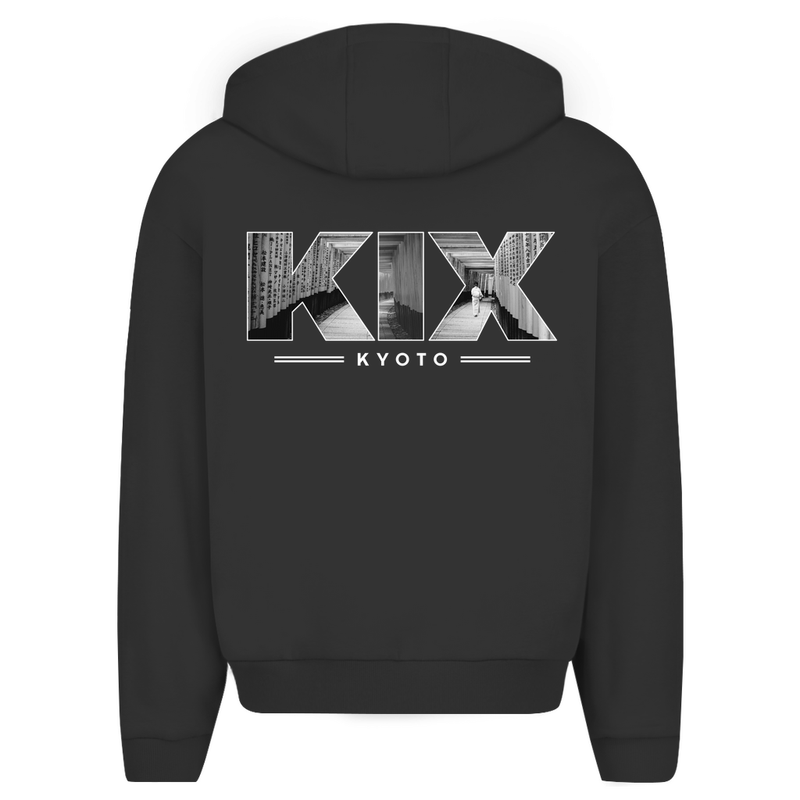 Zip Hoodie für Herren in Blue + KIX Airport Code Kyoto. 2seitiges Design. Fernweh zum Anziehen? travelPrint4U