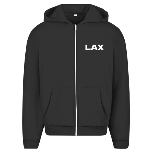 Zip Hoodie für Herren in Black + LAX Airport Code Los Angeles. 2seitiges Design. Fernweh zum Anziehen? travelPrint4U.de