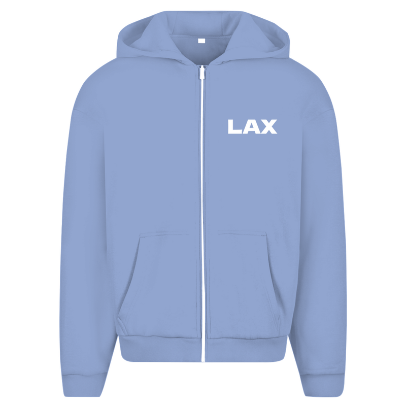 Zip Hoodie für Herren in Powder Blue + LAX Airport Code Los Angeles. 2seitiges Design. Fernweh zum Anziehen? travelPrint4U