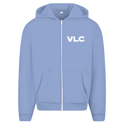 Zip Hoodie für Herren in Powder Blue + VLC Airport Code Valencia. 2seitiges Design. Fernweh zum Anziehen? travelPrint4U